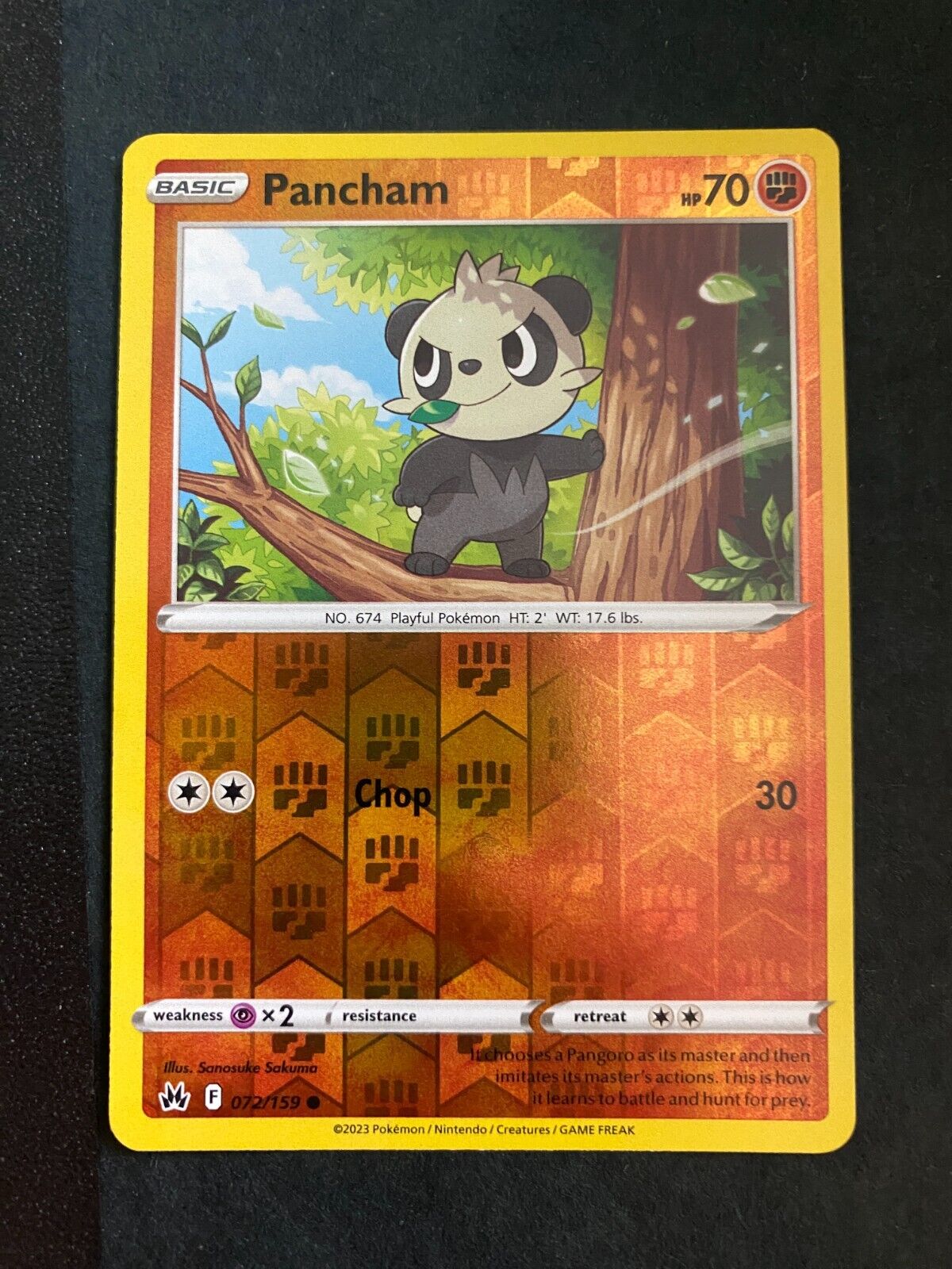 Pokemon Pancham 072/159 Crown Zenith Reverse Holo NM