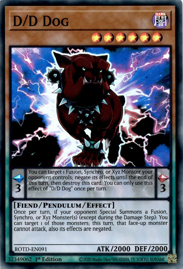 Yugioh D/D Dog ROTD-EN091 Super Rare 1st Edition NM
