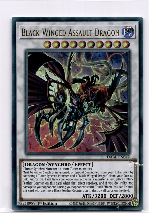 Yugioh Black-Winged Assault Dragon DABL-EN042 Ultra Rare 1st Edition DAMAGED