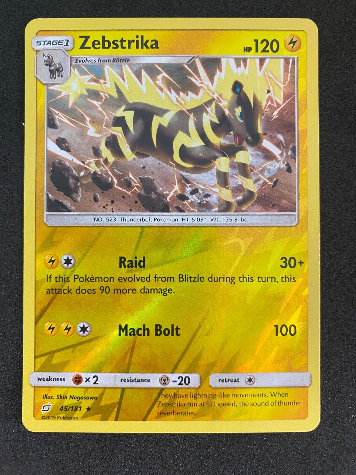 Pokemon Zebstrika 45/181 Team Up Reverse Holo NM