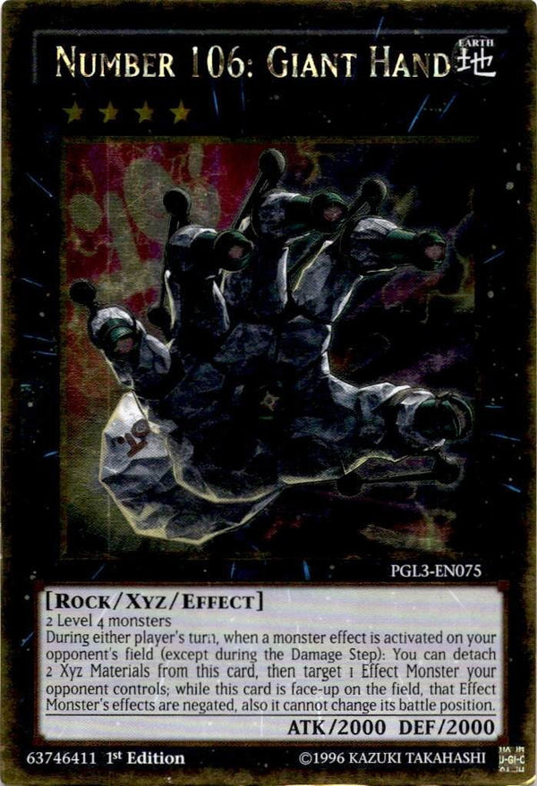 Yugioh Number 106: Giant Hand PGL3-EN075 Gold Rare 1st Edition MP