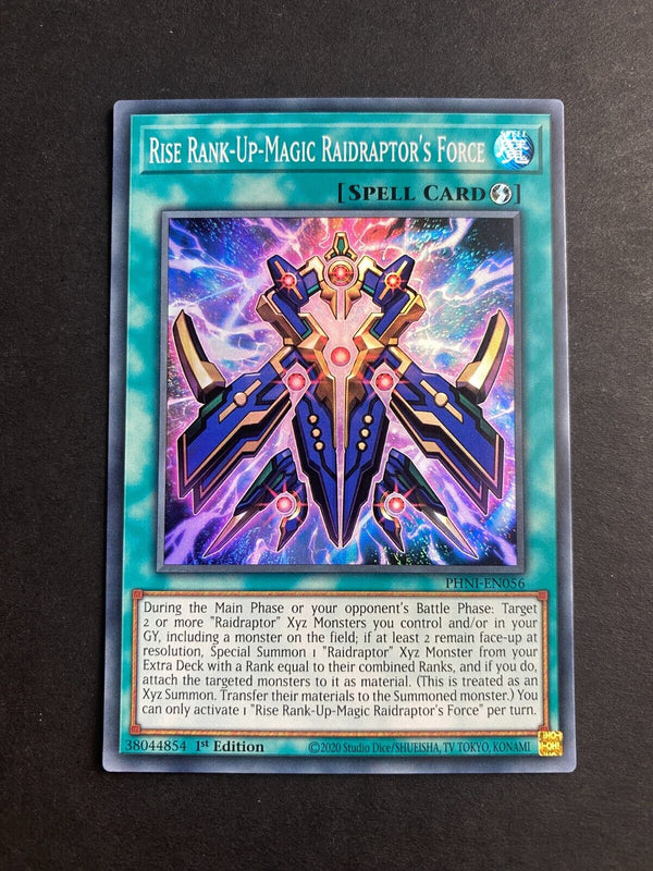 Yugioh Rise Rank-Up-Magic Raidraptor's Force PHNI-EN056 Super Rare 1st Ed NM