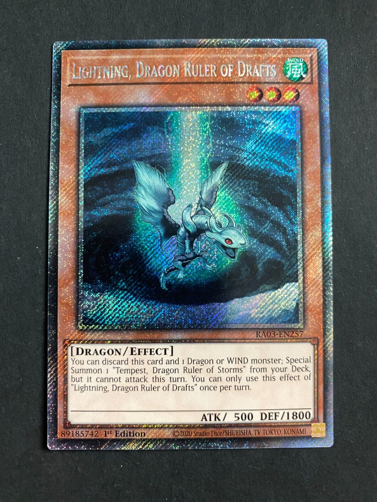 Yugioh Lightning, Dragon Ruler of Drafts RA03-EN257 Platinum Secret Rare NM