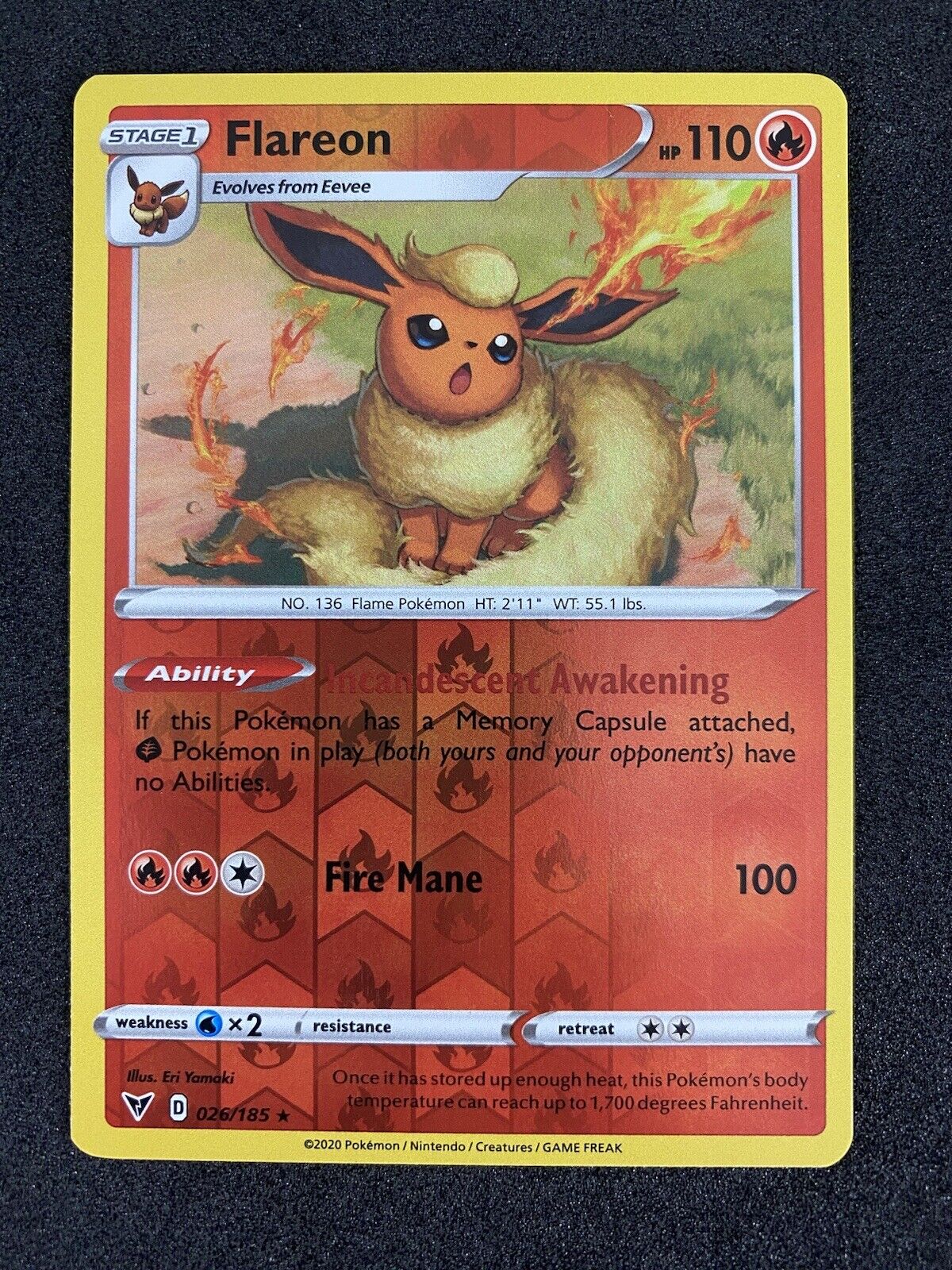 Pokemon Flareon 026/185 SS Vivid Voltage Reverse Holo NM-MINT