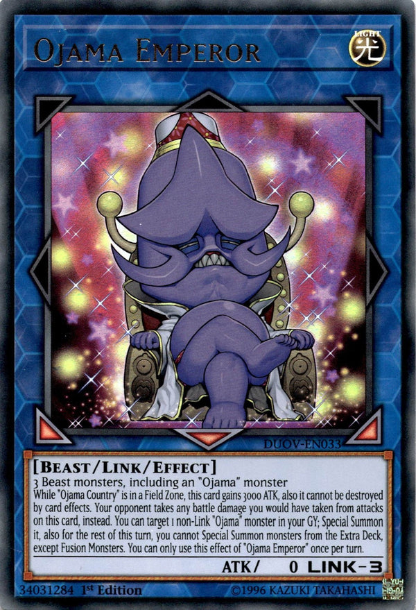 Yugioh Ojama Emperor DUOV-EN033 Ultra Rare 1st Edition HP (INDENTS)