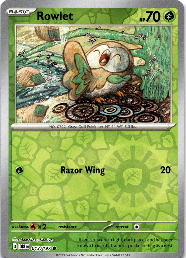 Pokemon Rowlet 013/197 Obsidian Flames Reverse Holo NM
