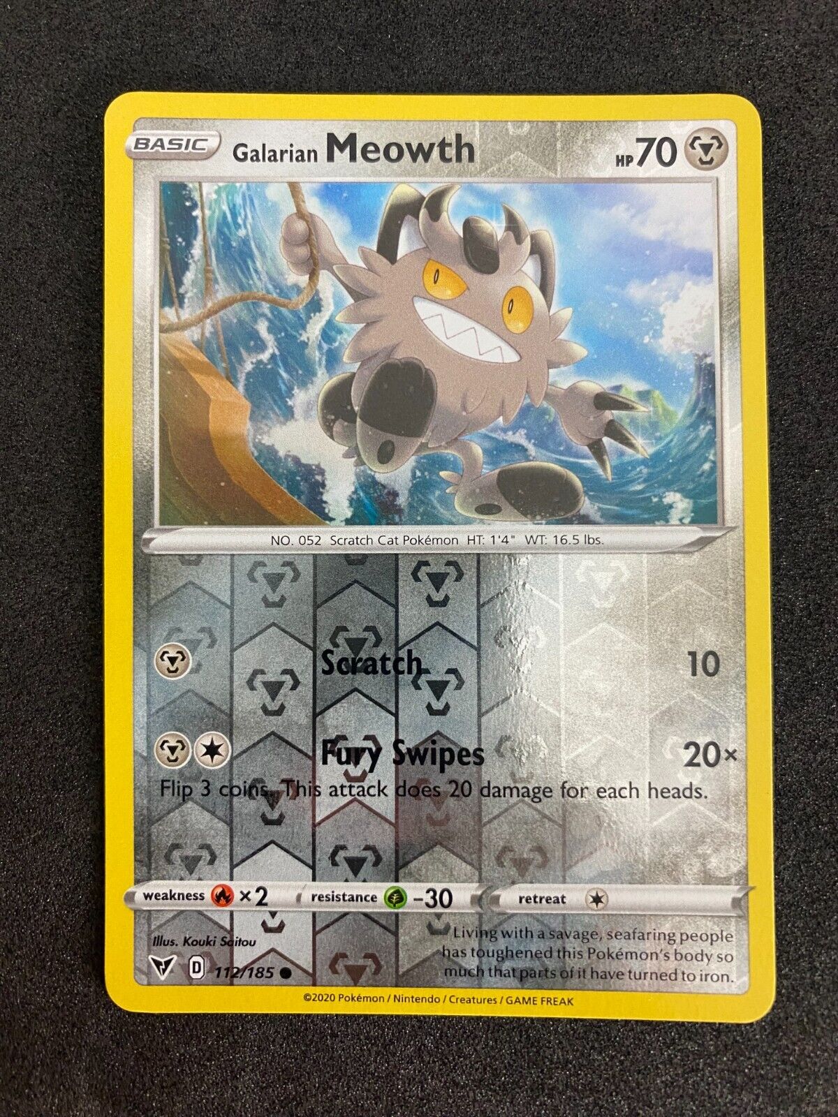 Pokemon Galarian Meowth 112/185 Vivid Voltage Reverse Holo NM-MINT