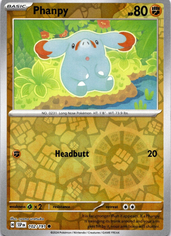 Pokemon Phanpy 102/191 Surging Sparks Reverse Holo NM