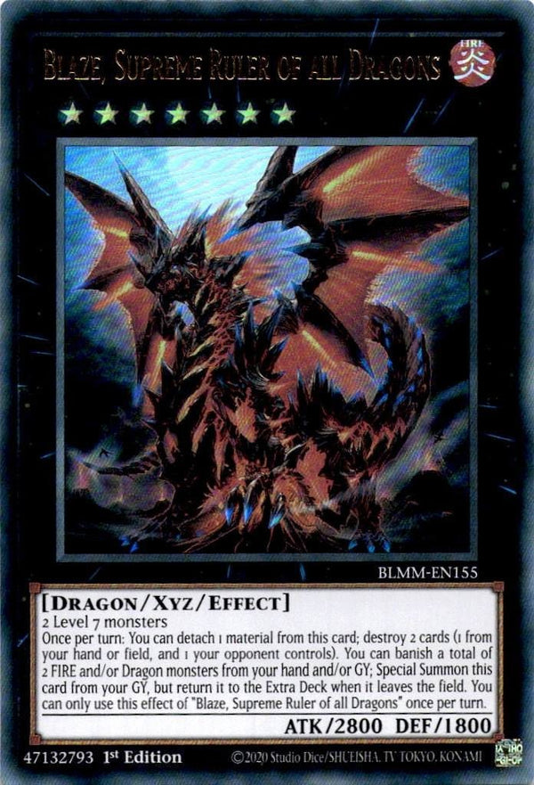 Yugioh Blaze, Supreme Ruler of all Dragons BLMM-EN155 Ultra Rare 1st Edition NM