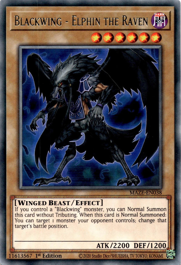 Yugioh Blackwing - Elphin the Raven MAZE-EN038 Rare 1st Edition NM