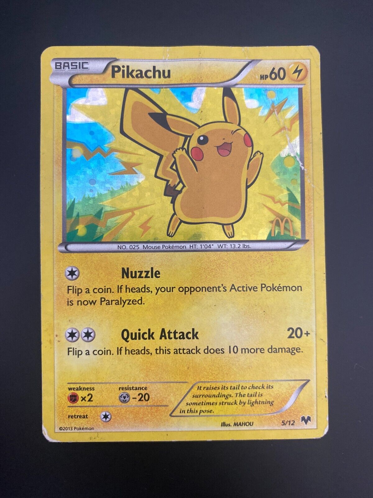 Pokemon Pikachu 5/12 Mcdonalds 2013 Holo DAMAGED