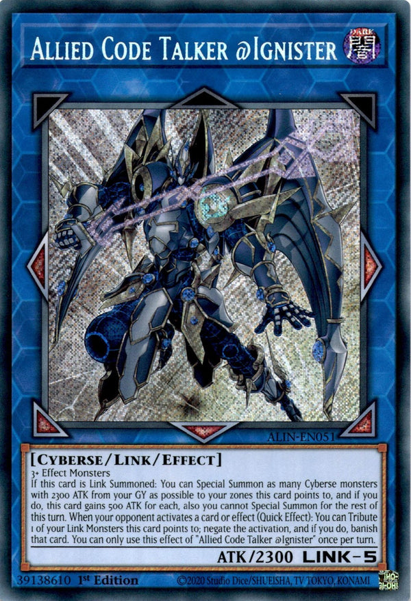 Yugioh Allied Code Talker @Ignister ALIN-EN051 Secret Rare 1st Edition NM