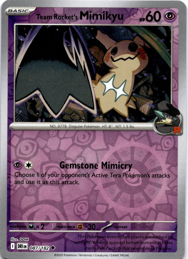 Pokemon Team Rocket's Mimikyu 087/182 Destined Rivals Reverse Holo NM