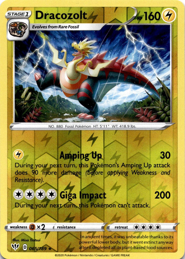 Pokemon Dracozolt 065/189 Darkness Ablaze Reverse Holo NM