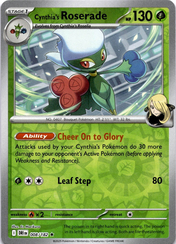 Pokemon Cynthia's Roserade 008/182 Destined Rivals Reverse Holo NM