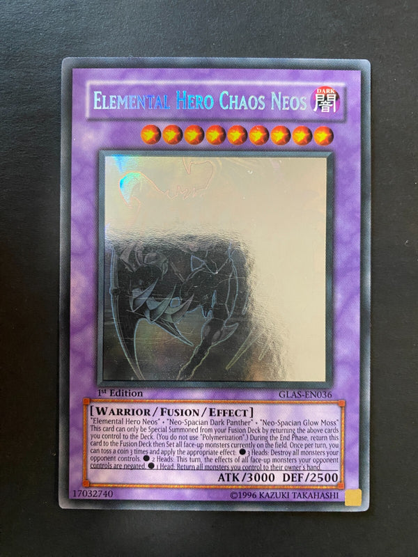 Yugioh Elemental Hero Chaos Neos GLAS-EN036 Ghost Rare 1st Edition LP/VLP