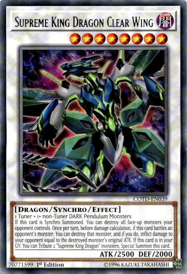 Yugioh Supreme King Dragon Clear Wing COTD-EN039 Rare 1st Edition LP