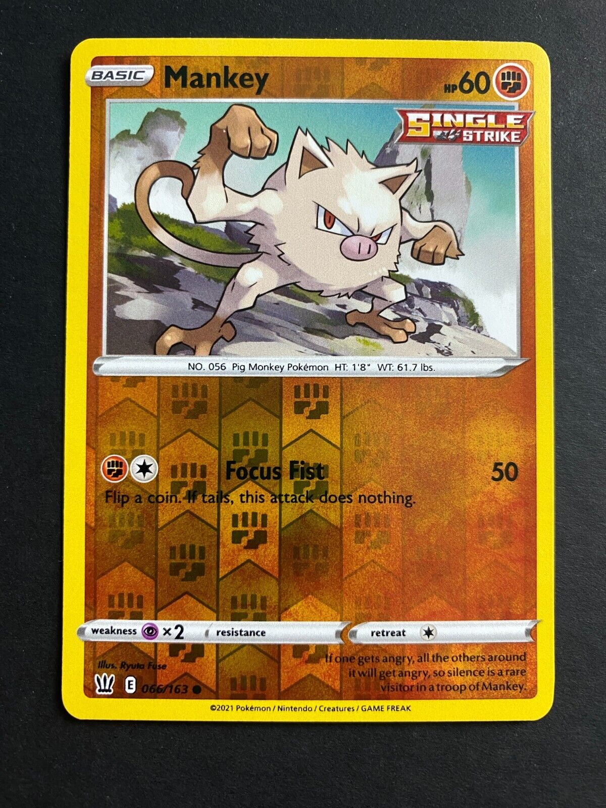 Pokemon Mankey 066/163 Battle Styles Reverse Holo NM