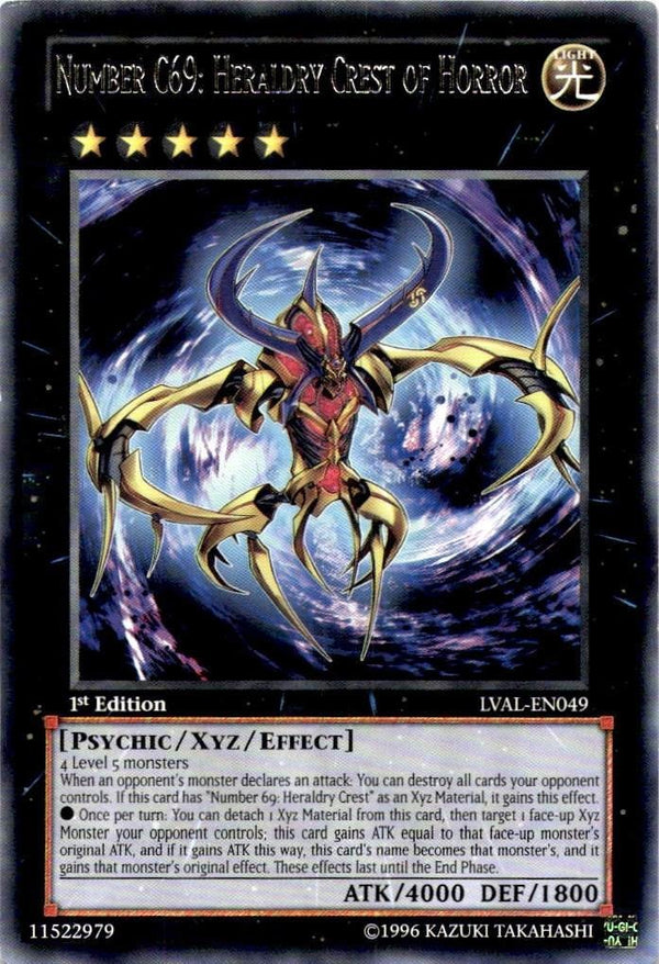 Yugioh Number C69: Heraldry Crest of Horror LVAL-EN049 Rare 1st Ed HP (CREASE)
