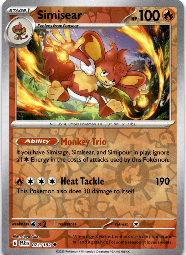 Pokemon Simisear 021/182 Paradox Rift Reverse Holo NM