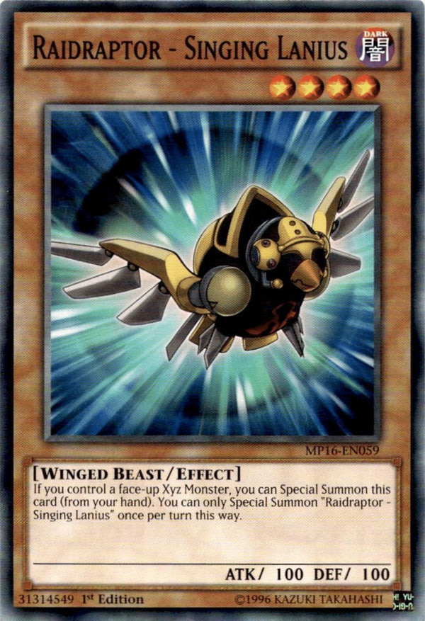 Yugioh Raidraptor - Singing Lanius MP16-EN059 Common 1st Edition NM