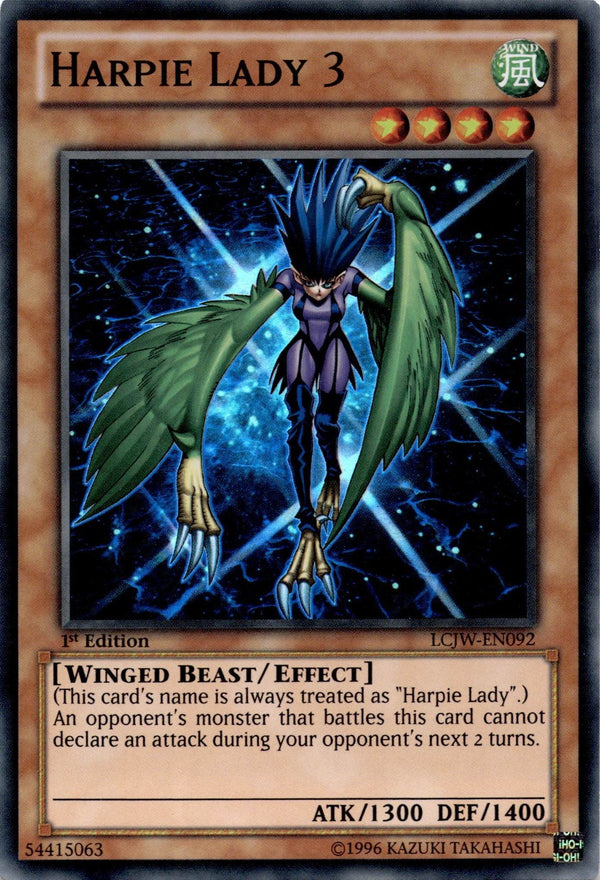 Yugioh Harpie Lady 3 LCJW-EN092 Super Rare 1st Edition VLP/NM