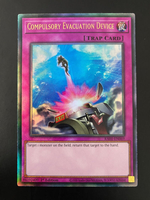 Yugioh Compulsory Evacuation Device RA01-EN069 Prismatic Ultimate Rare NM/MINT