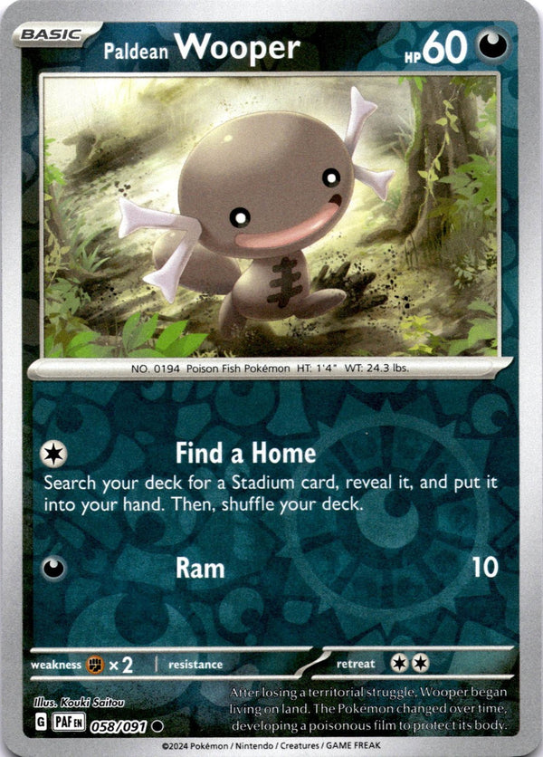 Pokemon Paldean Wooper 058/091 Paldean Fates Reverse Holo NM