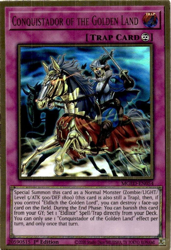 Yugioh Conquistador of the Golden Land MGED-EN054 Premium Gold Rare 1st Ed NM