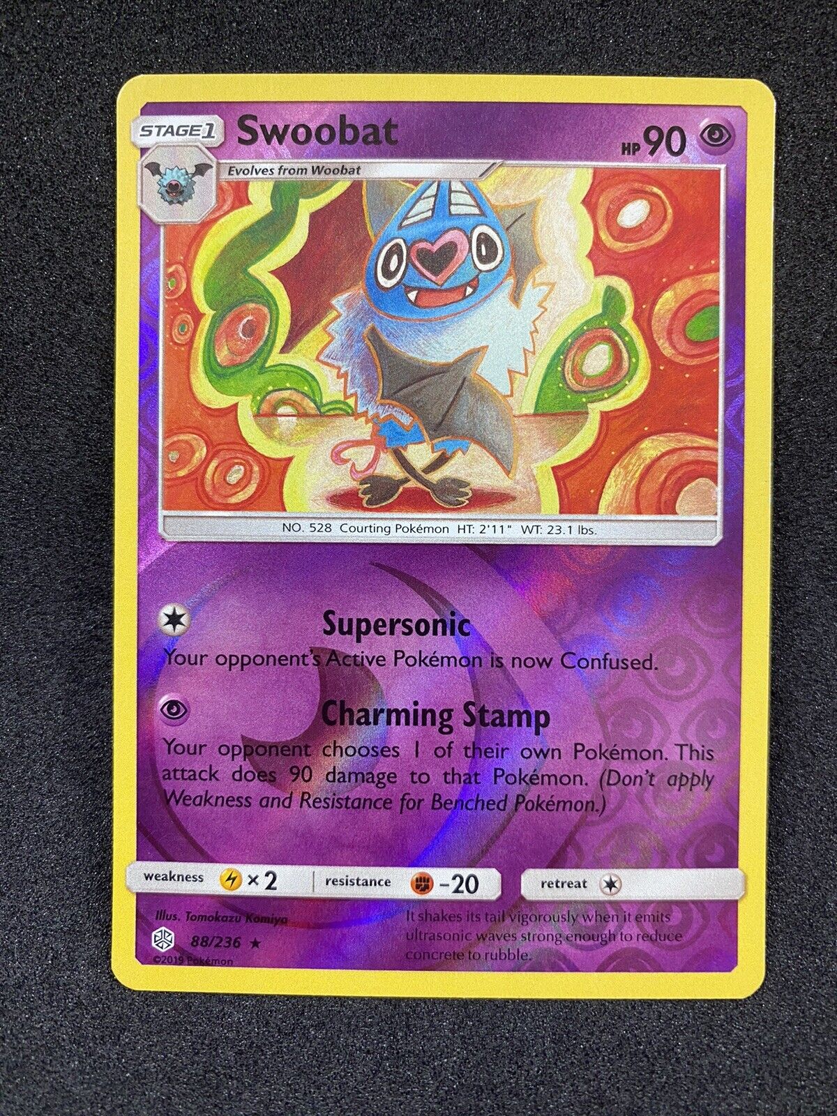 Pokemon Swoobat 88/236 Reverse Holo Foil Rare SM Cosmic Eclipse NM-MINT