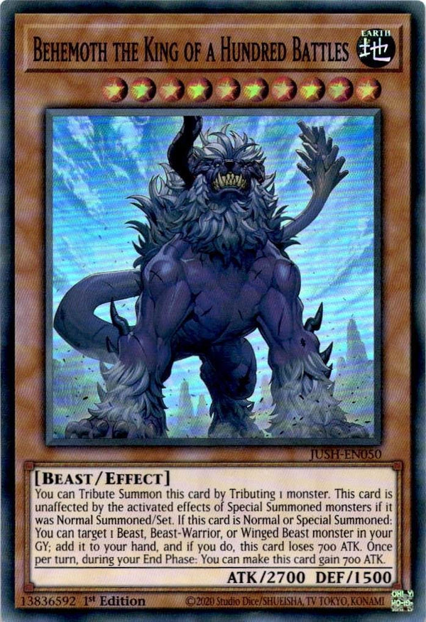Yugioh Behemoth the King of a Hundred Battles JUSH-EN050 Super Rare 1st Ed NM