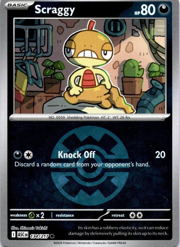 Pokemon Scraggy 134/217 Ascended Heroes Quick Ball Reverse Holo NM