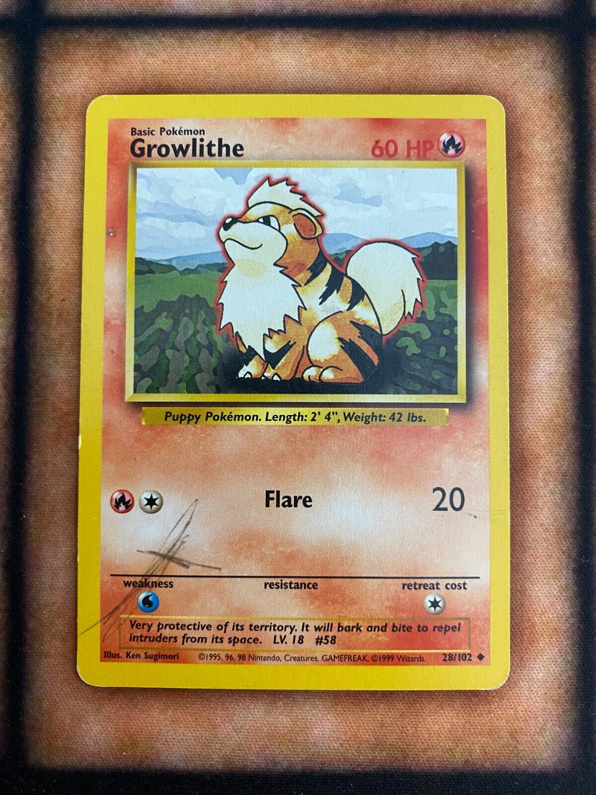 Pokemon Growlithe 28/102 Base Set DAMAGED