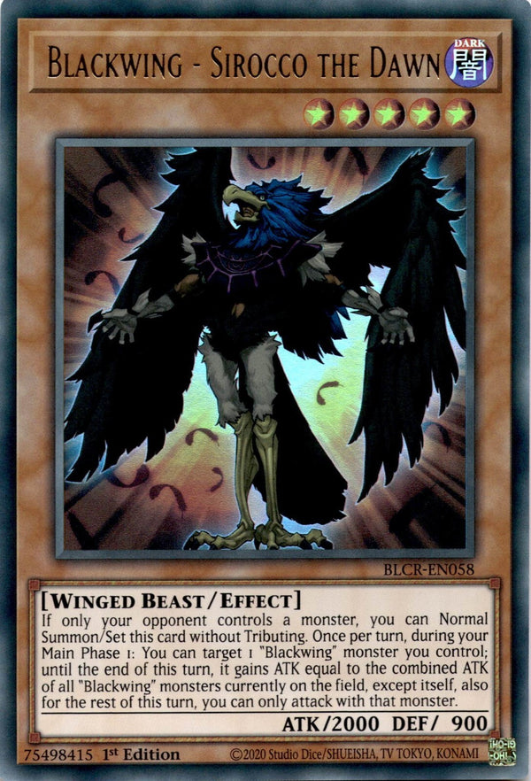 Yugioh Blackwing - Sirocco the Dawn BLCR-EN058 Ultra Rare 1st Edition NM