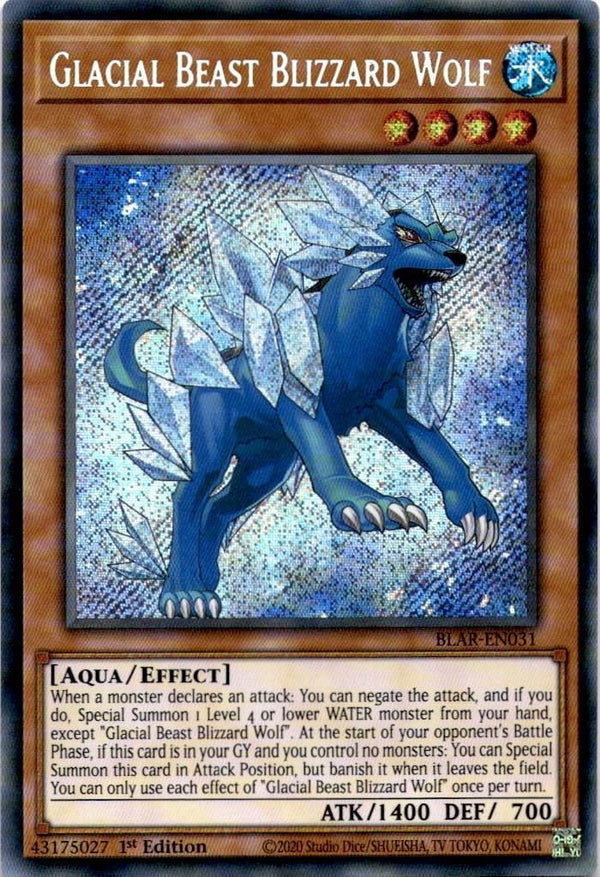 Yugioh Glacial Beast Blizzard Wolf BLAR-EN031 Secret Rare 1st Edition NM