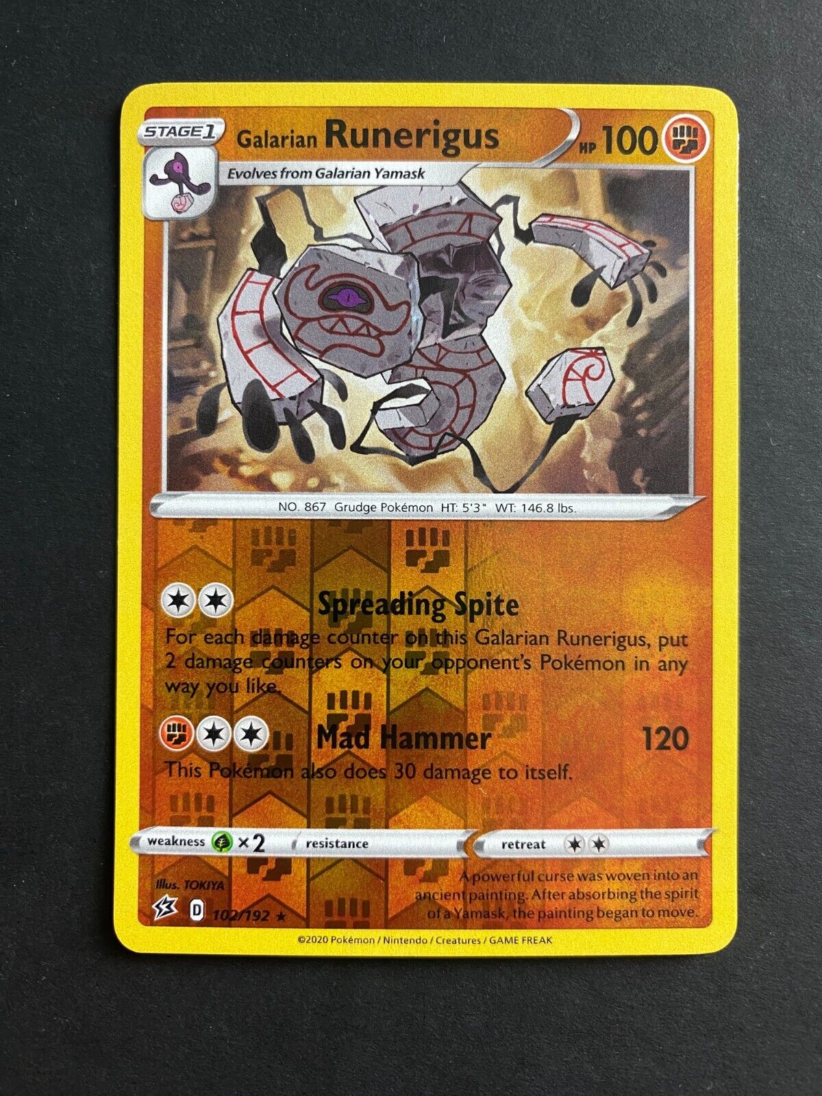 Pokemon Galarian Runerigus 102/192 Rebel Clash Reverse Holo NM