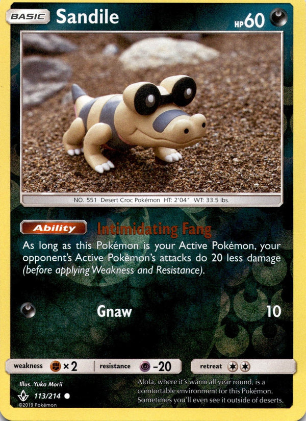 Pokemon Sandile 113/214 Unbroken Bonds Reverse Holo NM
