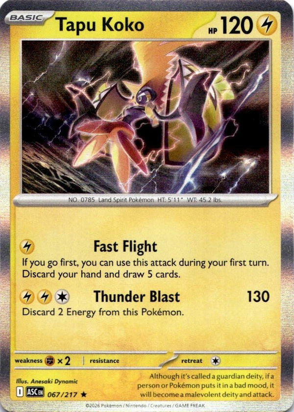 Pokemon Tapu Koko 067/217 Ascended Heroes Holo NM