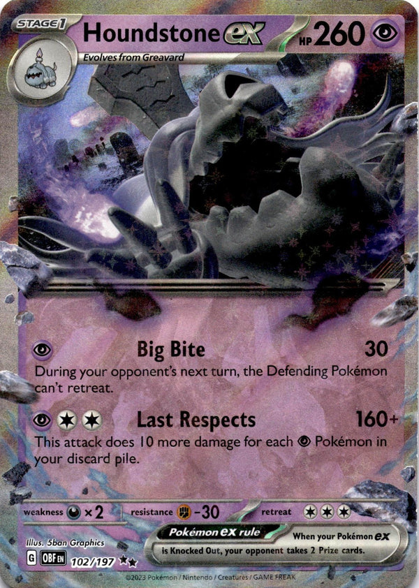 Pokemon Houndstone ex 102/197 Obsidian Flames Full Art Holo MP