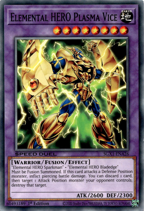 Yugioh Elemental HERO Plasma Vice SGX1-ENA26 Speed Duel Common 1st Ed VLP/NM