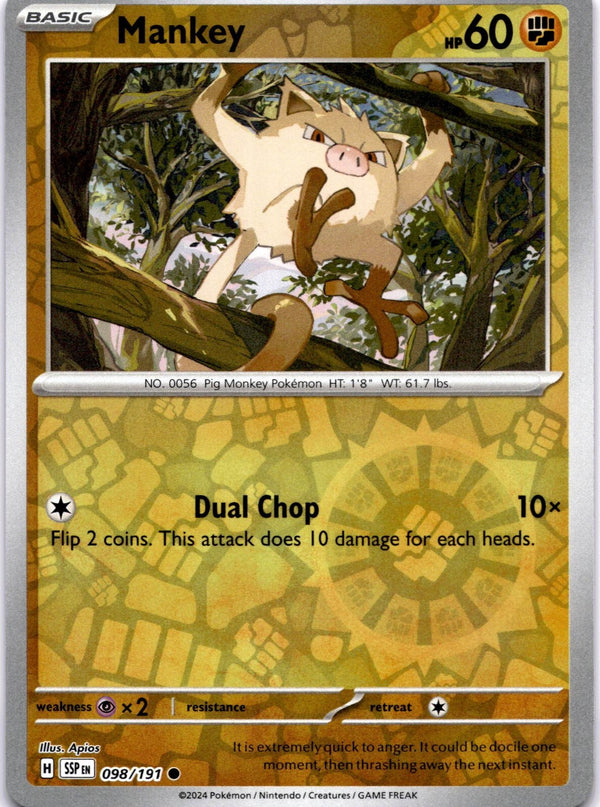 Pokemon Mankey 098/191 Surging Sparks Reverse Holo NM