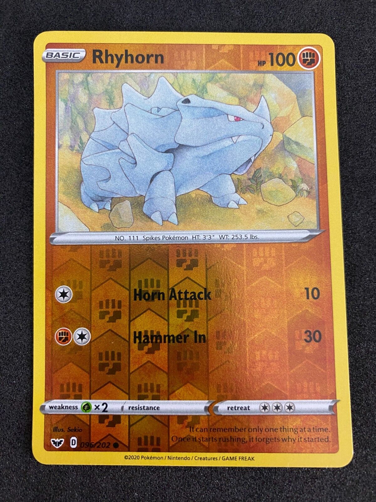 Pokemon Rhyhorn 096/202 Sword Shield Reverse Holo NM-MINT 96/202