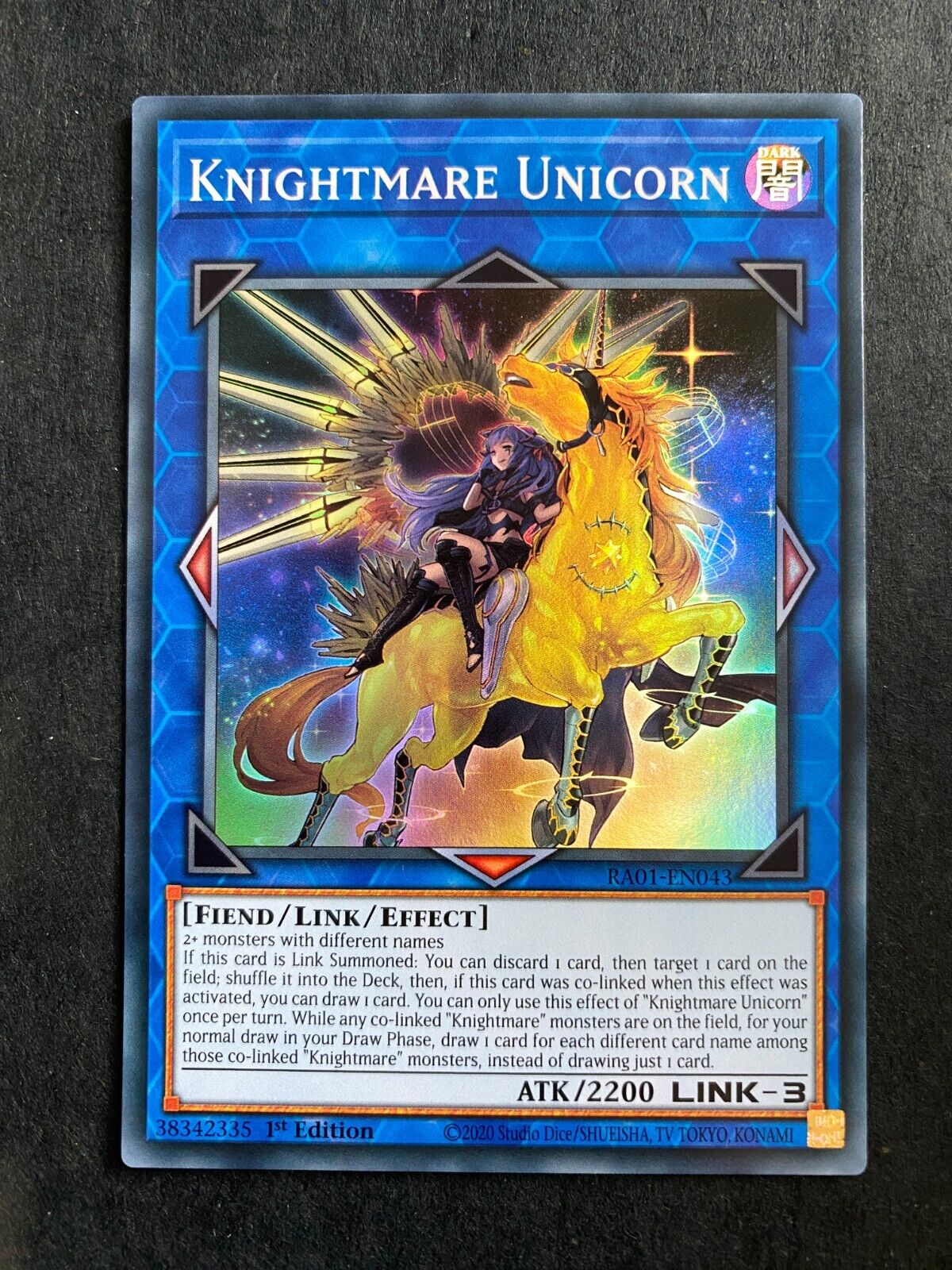 Yugioh Knightmare Unicorn RA01-EN043 Super Rare Alt art 1st Edition NM