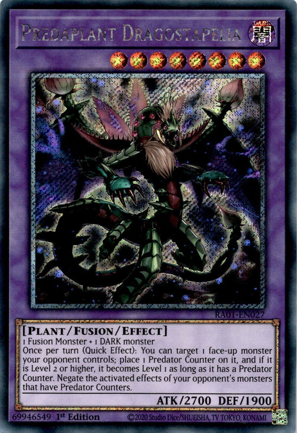 Yugioh Predaplant Dragostapelia RA01-EN027 Platinum Secret Rare 1st Edition NM