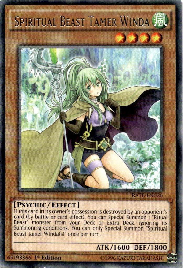 Yugioh Spiritual Beast Tamer Winda RATE-EN026 Rare 1st Edition VLP/NM