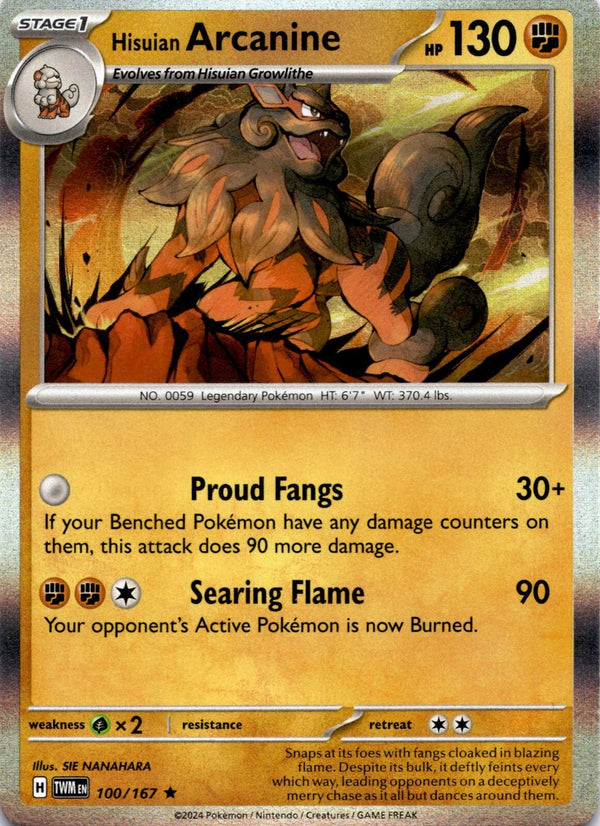Pokemon Hisuian Arcanine 100/167 Twilight Masquerade Holo NM