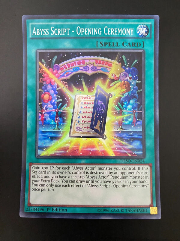 Yugioh Abyss Script - Opening Ceremony DESO-EN024 Super Rare 1st Edition LP/VLP