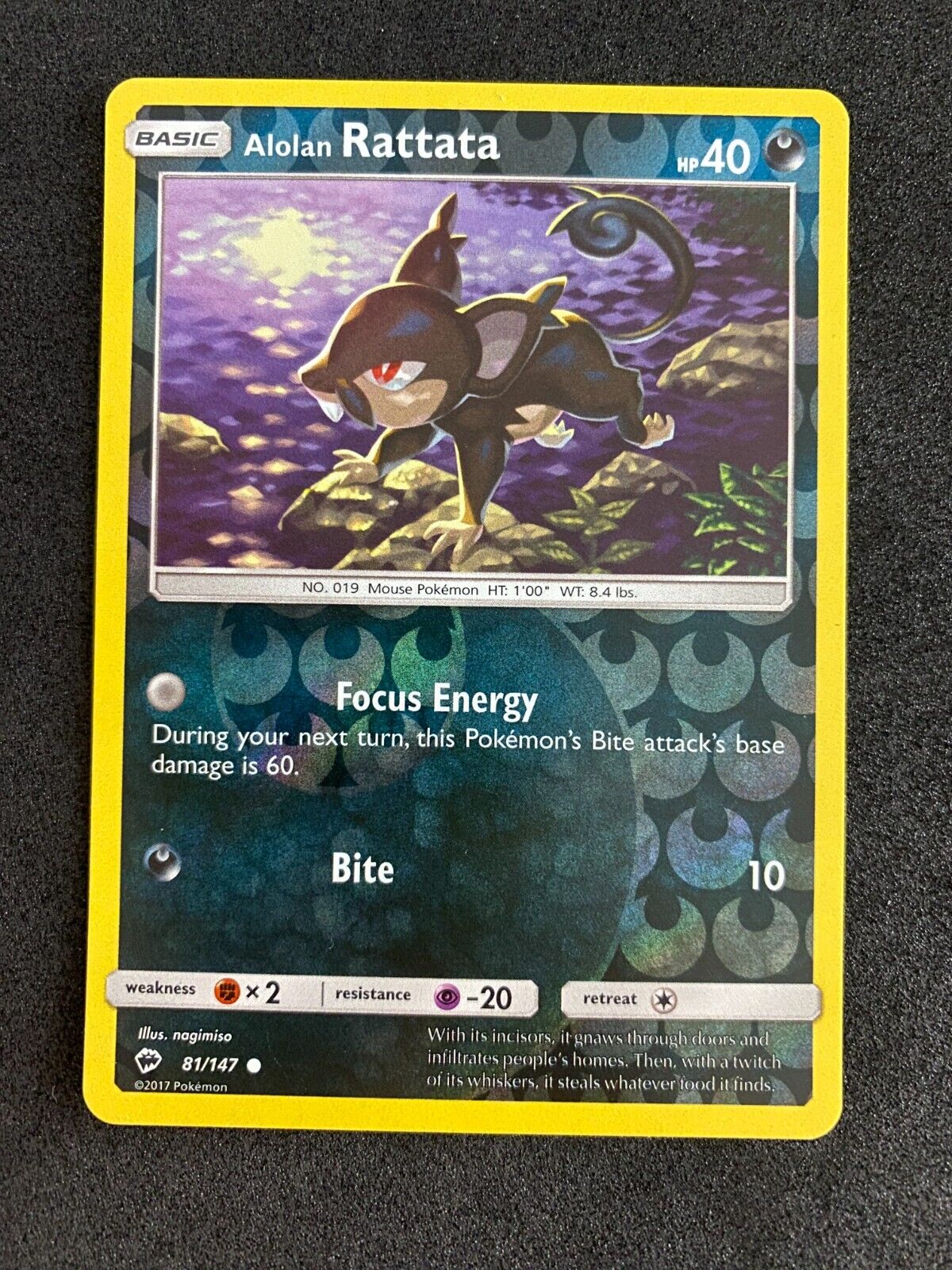 Pokemon Alolan Rattata 81/147 Burning Shadows Reverse Holo NM