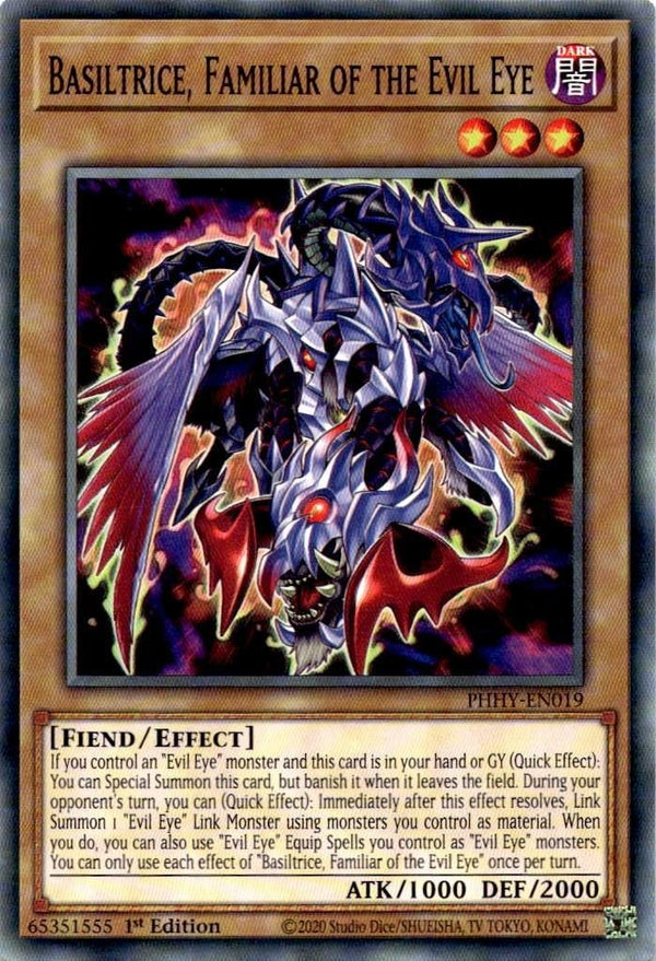 Yugioh Basiltrice, Familiar of the Evil Eye PHHY-EN019 Common 1st Edition NM