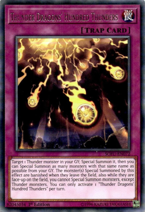 Yugioh Thunder Dragons' Hundred Thunders SOFU-EN072 Rare 1st Edition LP/NM